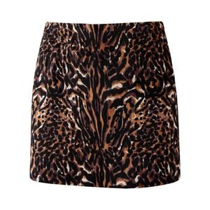 Talbots‎ Skirt Womens 14P Brown Leopard Print Pencil Knee Length Lined Stretch